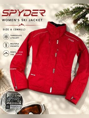 Spyder Women’s Red & White Insulated Ski Jacket Size 6 Small Thinsulate